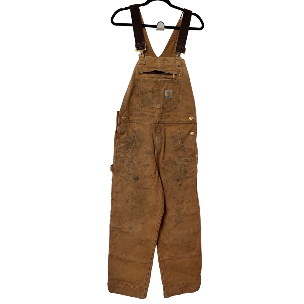 Carhartt Brown Duck Canvas Relaxed Fit Double Front Bib Overalls R01-M 30